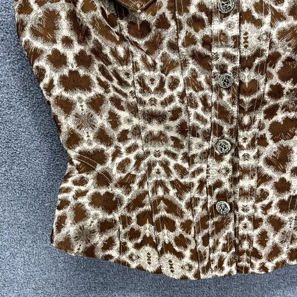 High Drama Vest Women 6 Brown Sleeveless Pockets Button Animal Print - Picture 7 of 16